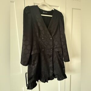Black Patterned Ruffle Blazer Dress